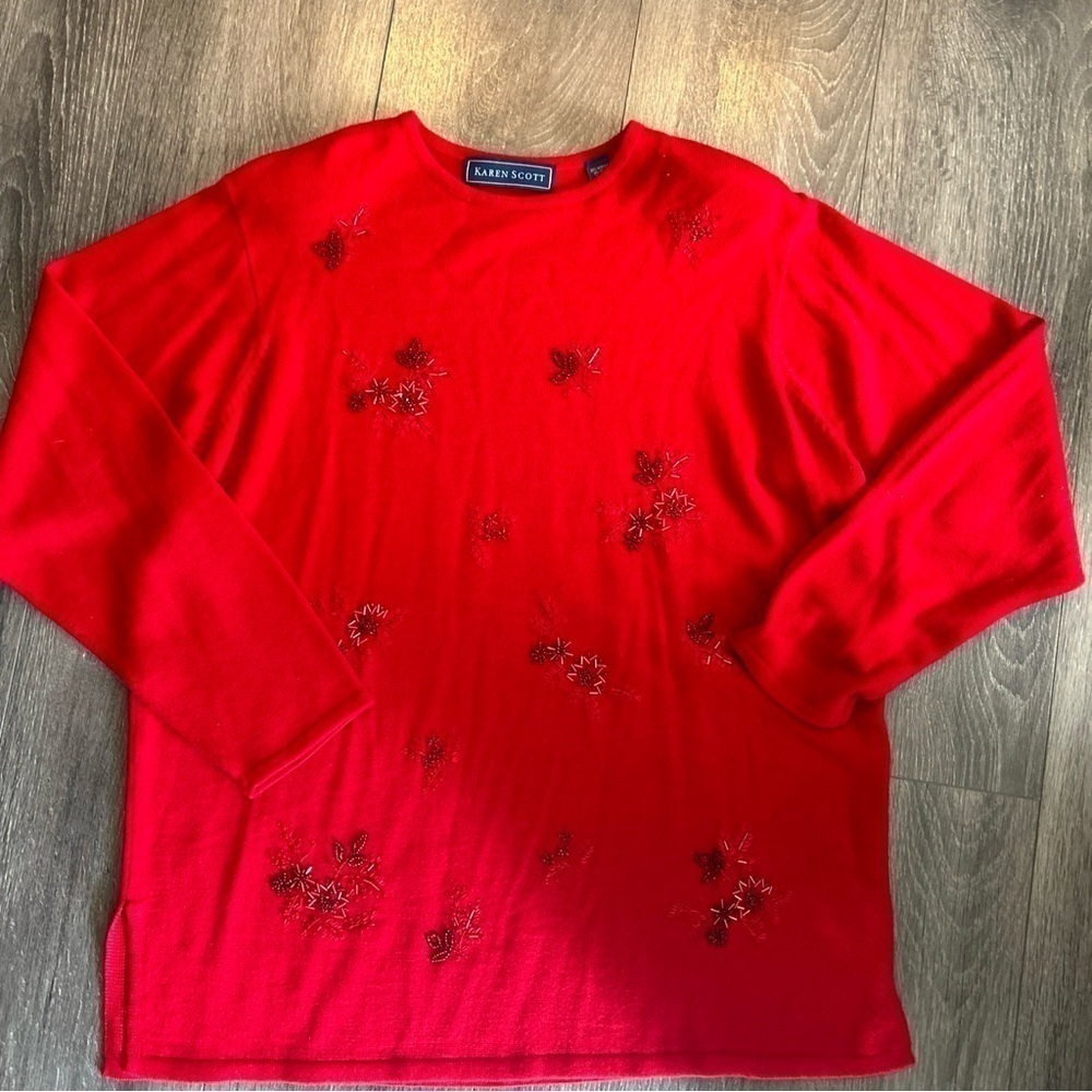 Karen Scott XL Red Beaded Sweater